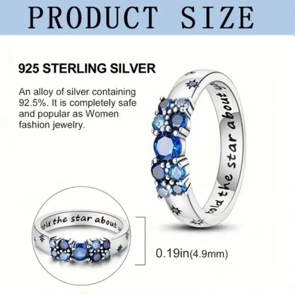 Sterling Silver 925 Ring with blue Crystal star designs